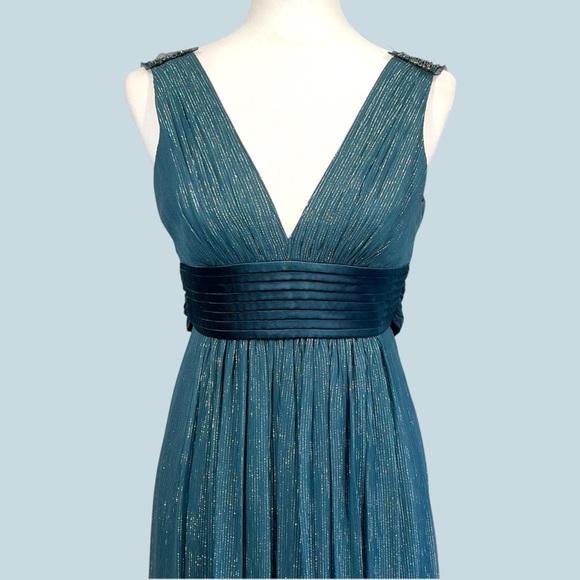 BCBG Maxazria Silk Metallic Teal Elegant Evening Gown size 2 - Picture 6 of 14
